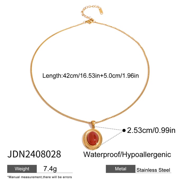 1 Piece Romantic Retro Style Oval Shape Stainless Steel  Gold Color Inlay Artificial Gemstone Women's Pendant Necklace 